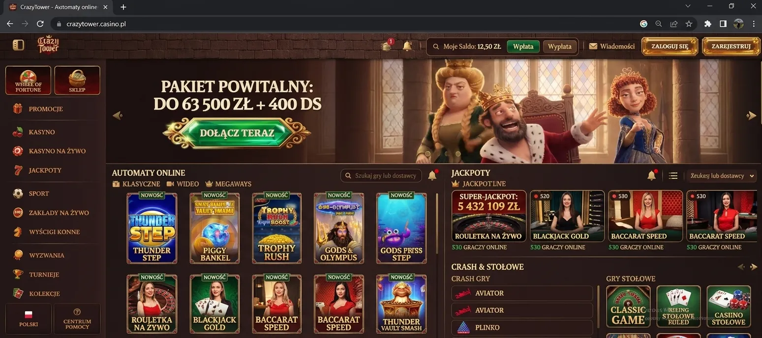 Lobby gier w kasynie CrazyTower